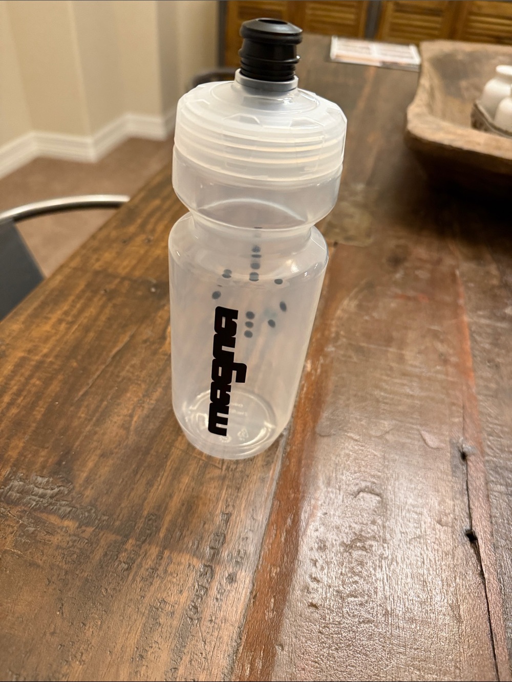 Clear Sports Water Bottle with Black Logo and Cap